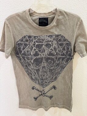 AllSaints Men’s Cream Crewneck with Gray Graphic